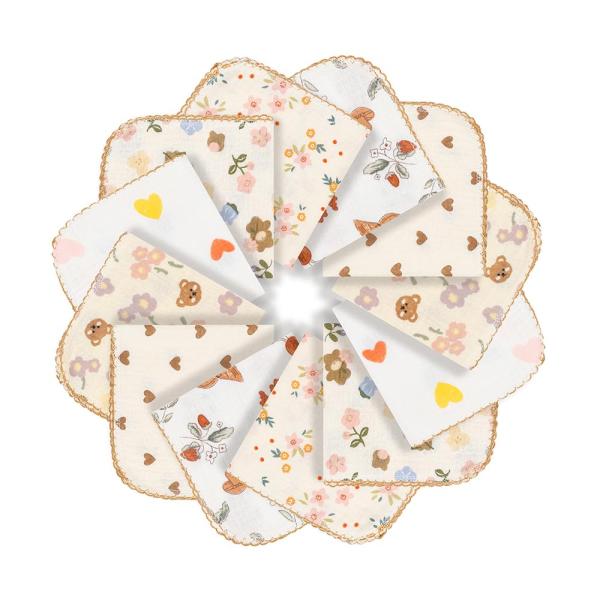 他サイト： ガーゼハンカチ ガーゼタオル ベビービブ− 2層がーぜレース付き かわいいはんかち 綿100％ 30*30cm (フリース付き12枚)の商品画像