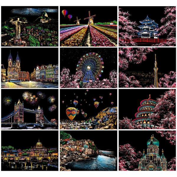 【ご購入後の当店からの連絡はご登録のメールアドレスに通知いたします。必ずご確認ください】【商品概要】【12デザイン】入数：下絵付きスクラッチアート×12枚、付属品：スクラッチアートペン×3本、サイズ：29cm×21cm（A4サイズ）【アート...