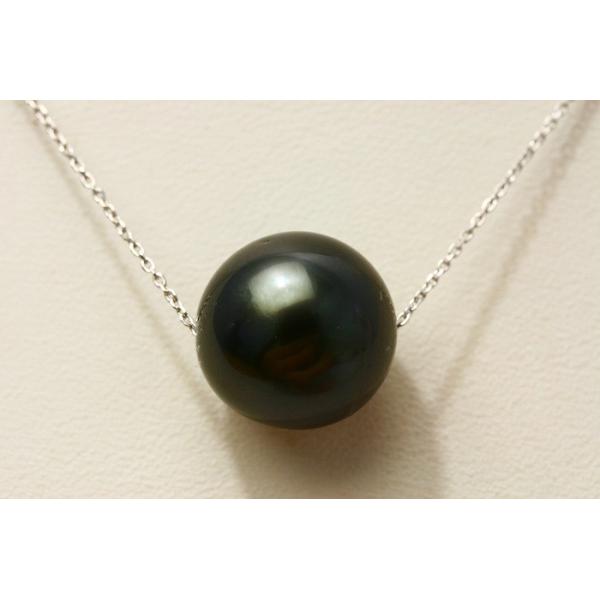 タヒチ黒蝶真珠スルーパールネックレス 13mm ブラックカラー K18WG製