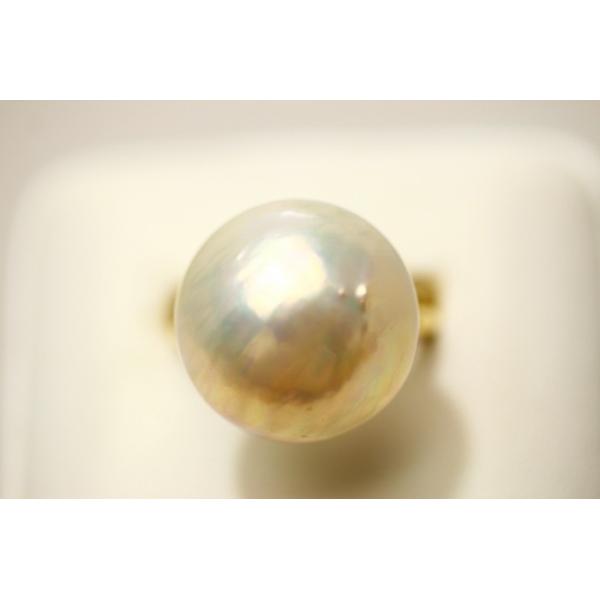 マベ真珠パールリング【指輪】 17mm ピンクグリーンカラー K18製 