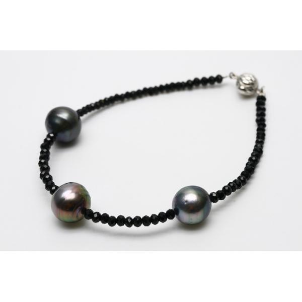 タヒチ黒蝶真珠パールブレスレット 12-11mm マルチカラー : c0914bre03  