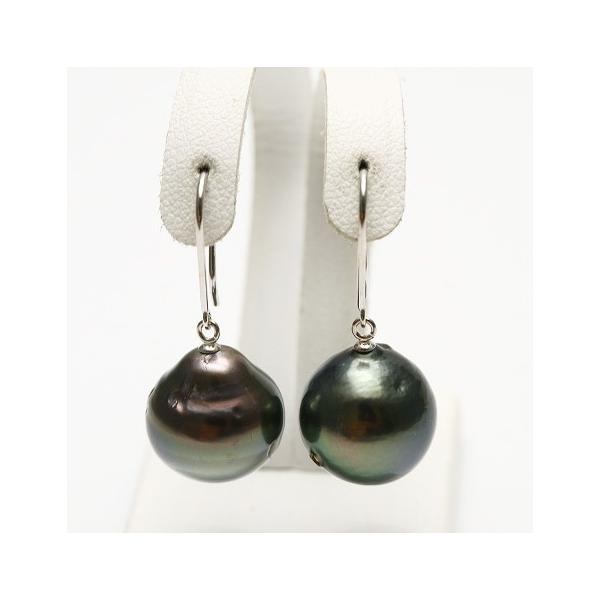 タヒチ黒蝶真珠パールブラピアス 13mm ブラックカラー K14WG製