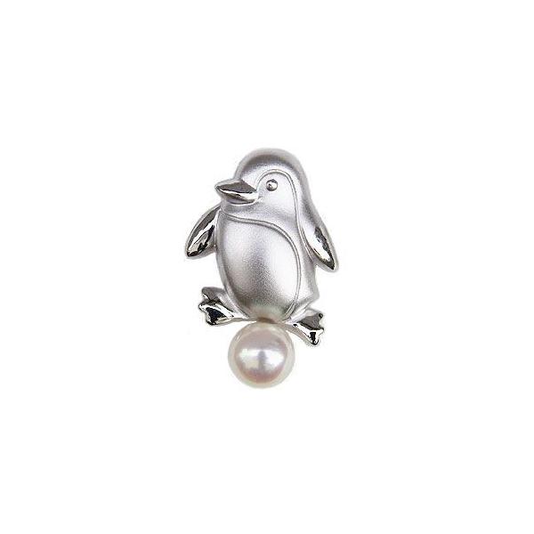 ペンギン ブローチ パール 真珠 ピンブローチ ラペルピン シルバー