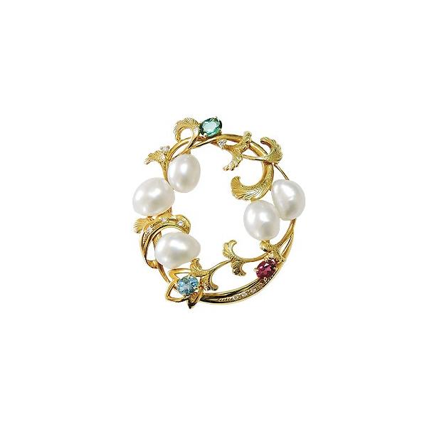 K18 ダイヤ0.02ct 蜘蛛 スパイダー パール ピンブローチ