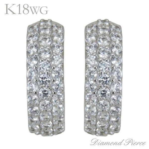ピアス パヴェ 中折れフープタイプ ダイヤモンド 68石 k18 ホワイト  