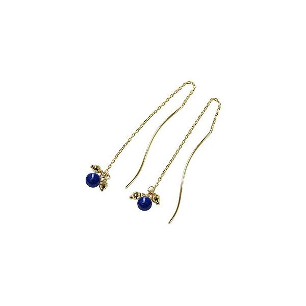 アメリカンピアス チェーン式 ラピスラズリ ロングピアス k18