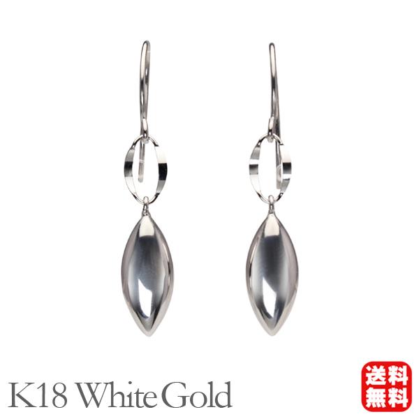 ピアス 18金 k18 18k ホワイトゴールド フックピアス マーキス型ピアス