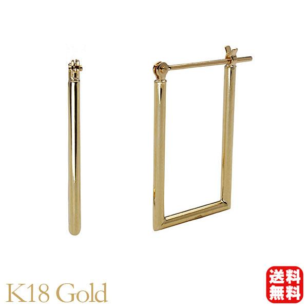 carat フープ　ピアス　18K ゴールド　片耳用　スクエア ピアス フープピアス k18 18k 18金 イエローゴールド スクエア型 遮断