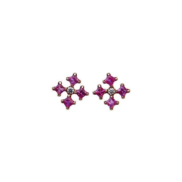 ルビー フラワーモチーフ スタッドピアス k18 ピンクゴールド ピアス