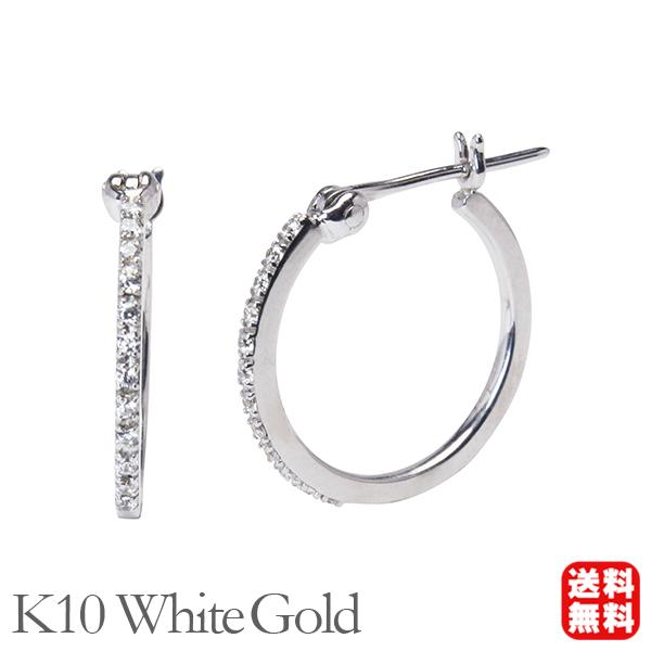 ピアス フープピアス ダイヤモンドフープピアス シンプル k10 10k 10金