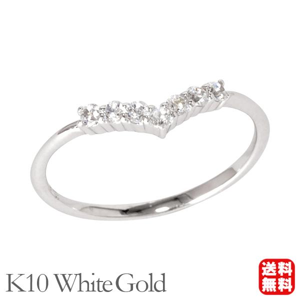 ダイヤモンド リング V字 指輪 ダイヤリング k10 10k 10金 ホワイト