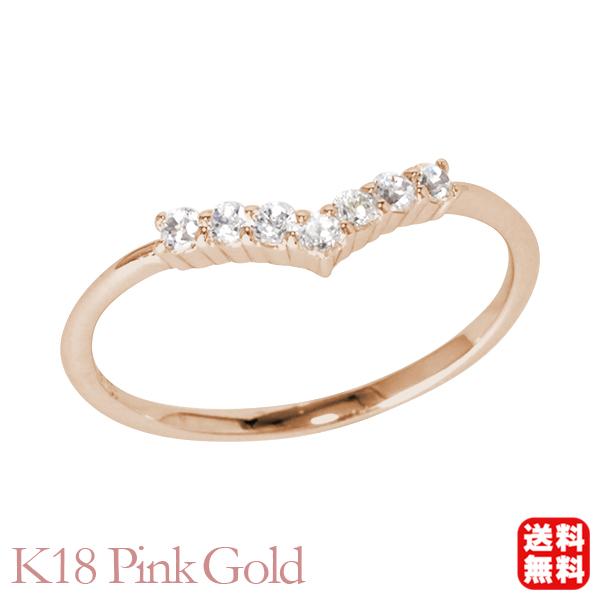 K18 V字リング ダイヤモンド　ピンクゴールド　11号　重ね付け　華奢 K18 V字リング ダイヤモンド ピンクゴールド 11号 重ね付け 華奢