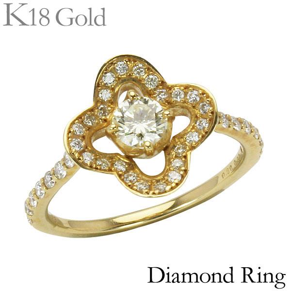 ダイヤモンド フラワーモチーフ リング k18 ゴールド 18金 0.30ct 花