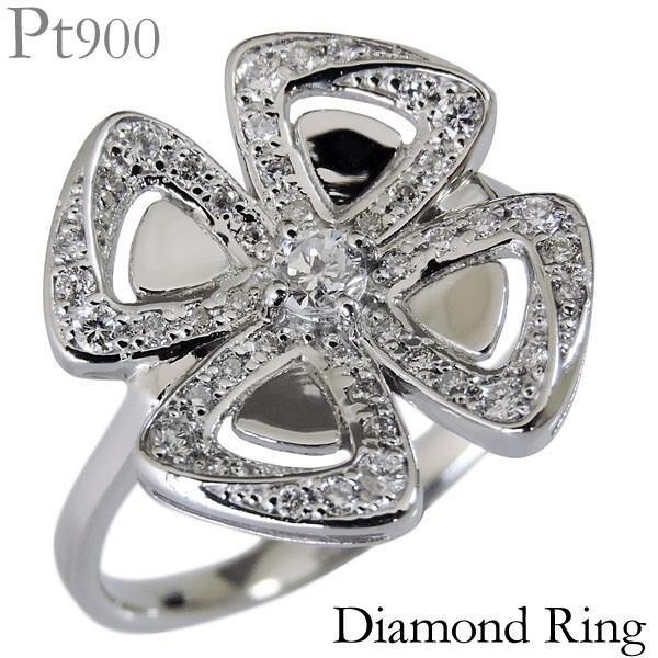 ダイヤモンド リング pt900 プラチナ クリア 0.30ct フラワー 花 