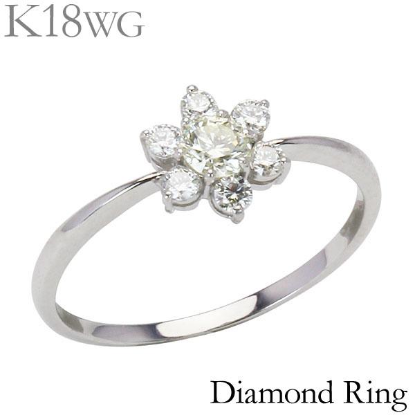 ダイヤモンド　フラワー　リング　ホワイトゴールド k18 ホワイトゴールド ダイヤモンドリング フラワーモチーフ リング