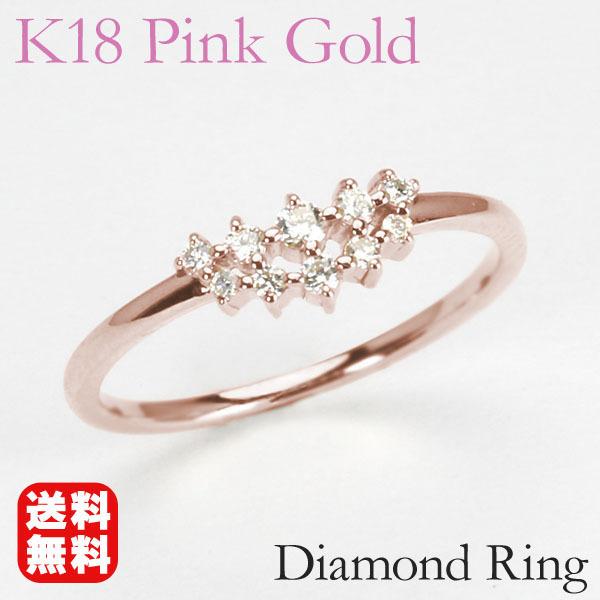 ピンクゴールド 指輪 ピンキーリング ダイヤモンド レディース k18 18k