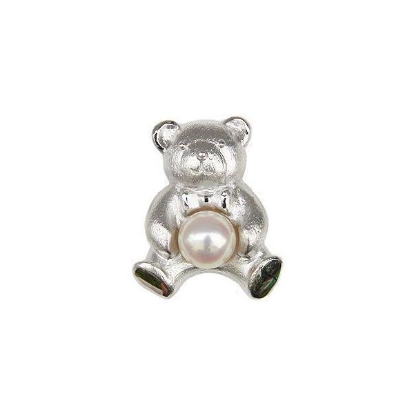 クマちゃん ブローチ パール 真珠 ピンブローチ 男性用