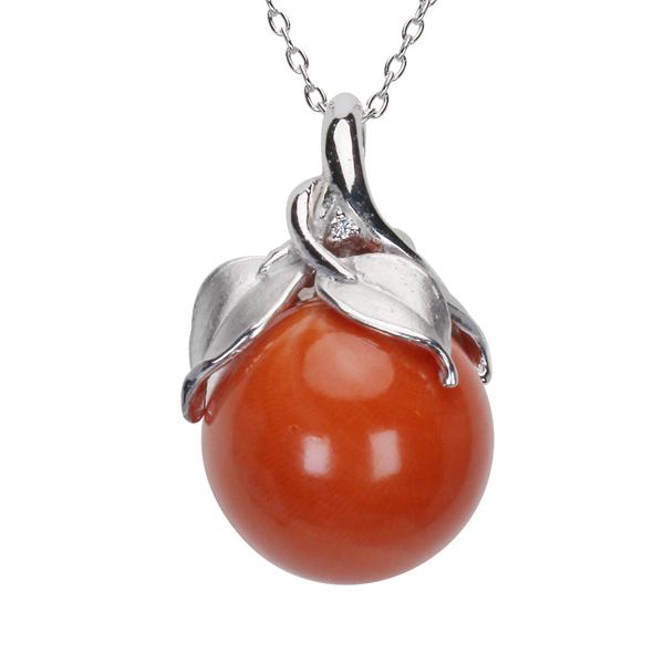 ネックレス メンズ 珊瑚 k18 18金 ホワイトゴールド 桃珊瑚 さんご