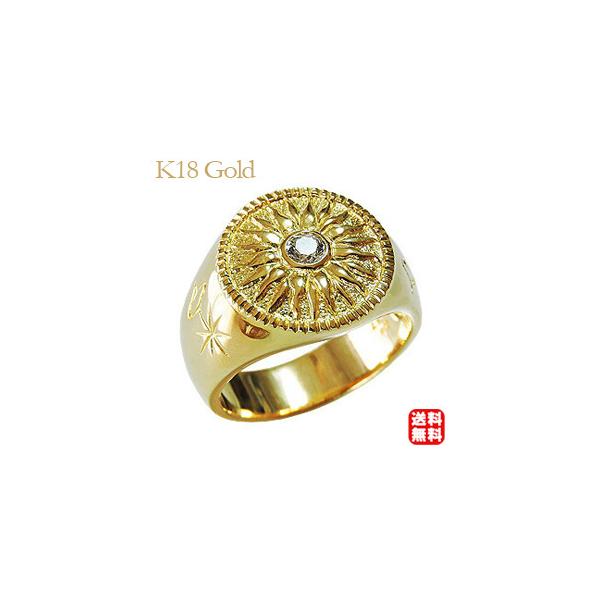 メンズリング ダイヤモンドリング 太陽モチーフ 指輪 印台リング 太陽