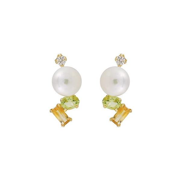 パール ピアス 18金 18k 真珠 ダイヤモンド ペリドット シトリン