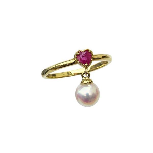 パールリング 普段使い パール リング k18 18金 真珠 ルビー