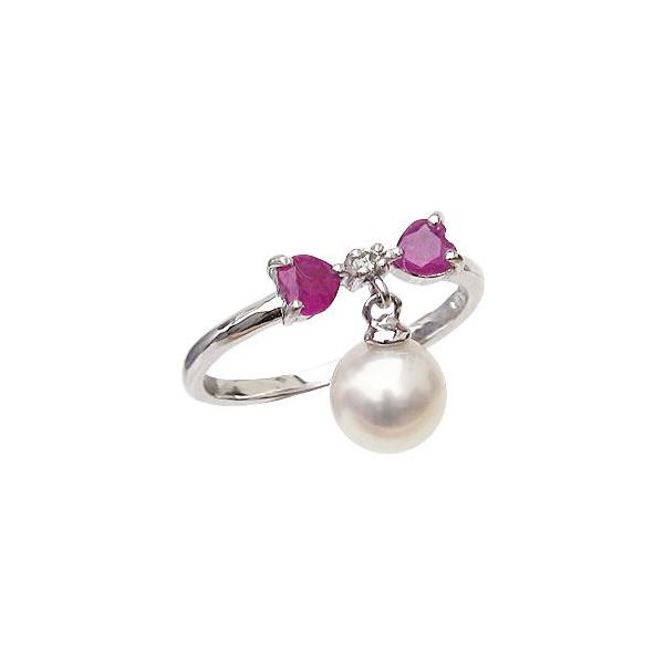 パールリング 普段使い パール リング k18 k18 18金 真珠 ダイヤモンド ルビー ホワイトゴールド ピンキー リボン 送料無料 プレゼント ご褒美 自分買い pu