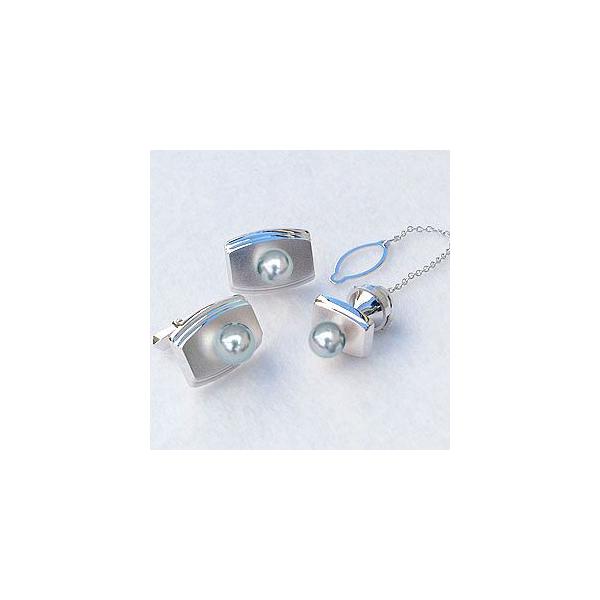 SILVER × パール タイピンセット Donato Vinci Italy】ネクタイピン＆カフスセット/シルバー×本