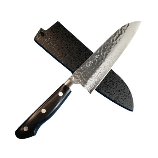 日本製 兼房 波紋積層17層V金10号槌目割込包丁 黒石目鞘付三徳