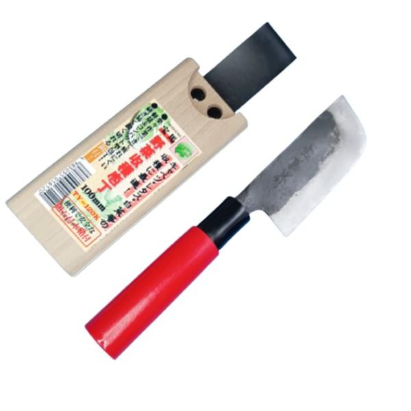 日本製 宝馬 小型軽量 野菜収穫包丁 鋼付 両刃 100mm 赤柄
