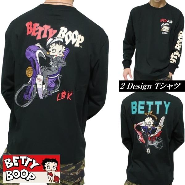 ベティーブープ ベティブープ Tシャツ ロンT ヤンキー 族車 改造バイク 刺繍 BETTY BOOP ローブローナックル ライダー/バイク メンズ ブラック