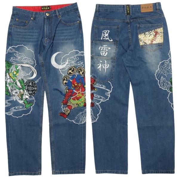 不倶戴天　ふぐたいてん　般若面　兜　桜　刺繍　デニム　和柄　パンツ Mens:男｜サクラスタイル｜和柄アイテム