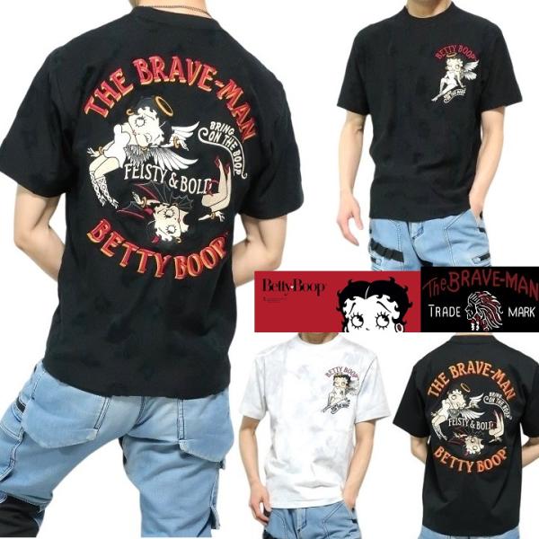 ベティーブープ ベティブープ コラボ ブレイブマン Tシャツ 天使/小悪魔 刺繍 半袖 BETTY BOOP キャラクター モノグラム/タイダイ BBB-2508