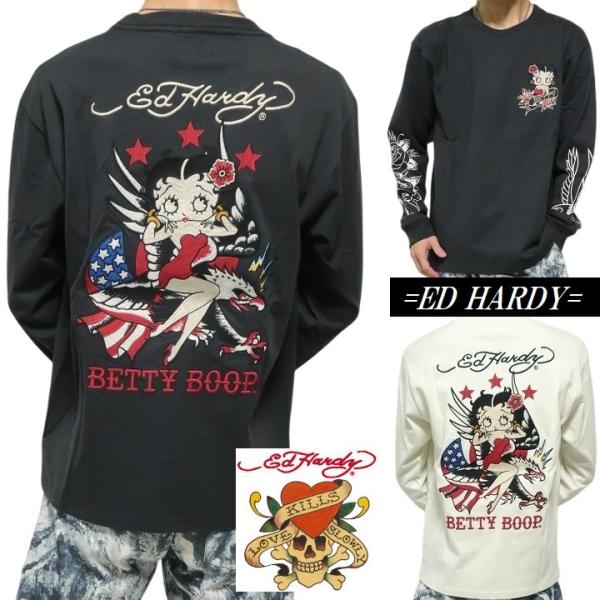 エドハーディー ベティーブープ Tシャツ/ロンT ベティブープ コラボ 星条旗/イーグル ED HARDY BETTY BOOP 長袖 BED-2508 ネバーマインド