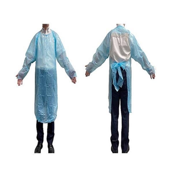 プラスチックエプロン プラスチックガウン 袖つき ブルー (30枚×10箱) 使い捨て フリーサイズ 親指フック 袖あり 薄手 介護 医療 食品加工 患者 排泄物 消毒