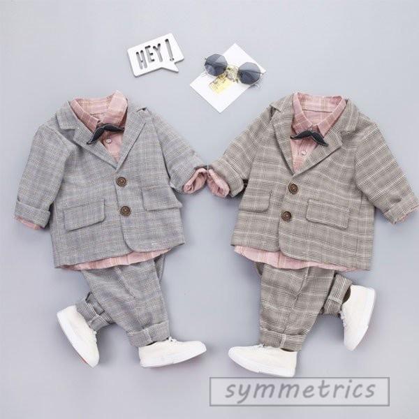 スーツ チェック柄シャツ ブレザー スーツパンツ 3点セット キッズ 男の子 ベビー 入学式 入園式 七五三 初節句 お宮参り ベビー服 子供服 フォーマル 80 110cm Ll 101 Symmetrics 通販 Yahoo ショッピング
