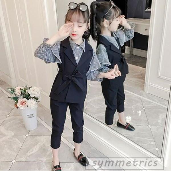 子供スーツ フォーマル 女の子 子供服 セットアップ キッズ おしゃれ 長袖 春秋 秋 3点セット ベスト シャツ 長ズボン チェック柄 入学式 卒業式 可愛い 通学着 Ll 47 Symmetrics 通販 Yahoo ショッピング