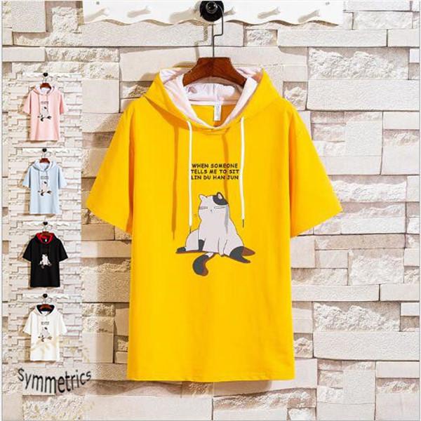 半袖パーカー メンズ 猫柄 おしゃれ レディース プルオーバーパーカー 五分袖 夏パーカー スウェット スポーツ フード付き 夏 Ly1312 Symmetrics 通販 Yahoo ショッピング