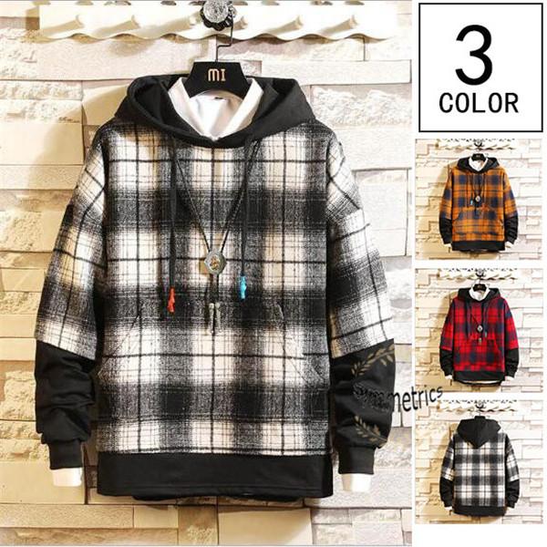 長袖パーカー メンズ パーカー 切り替え おしゃれ チェック柄 長袖 プルオーバーパーカー 重ね着風 スウェット お兄系 秋服 新作 Ly1511 Symmetrics 通販 Yahoo ショッピング