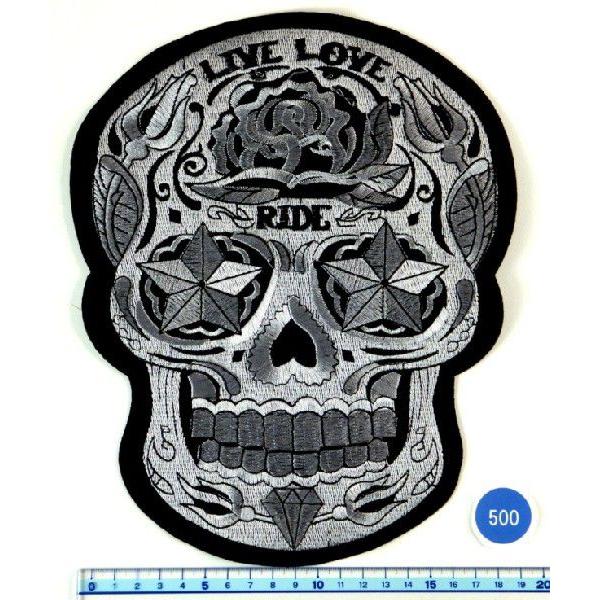 アイロンワッペン BIGワッペン ドクロ・スカル LIVE LOVE RIDE