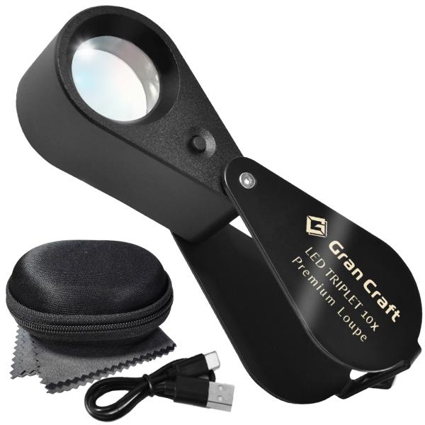 ジュエリールーペ LEDライト付き ルーペ 拡大鏡 10倍 鑑定 観察 K9グレードレンズ 3重構造トリプレット