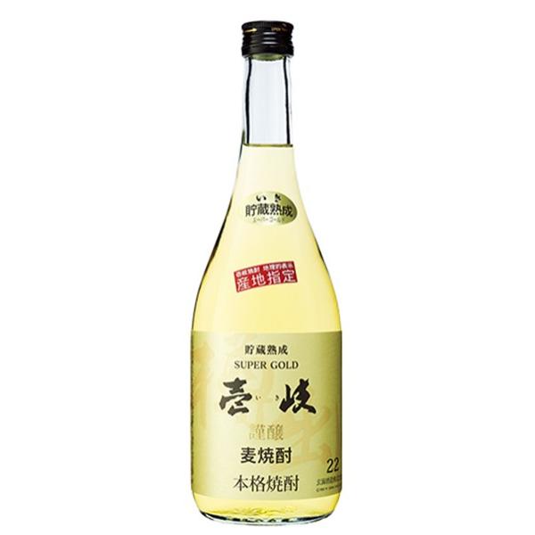 壱岐スーパーゴールド22むぎ焼酎「壱岐」の人気銘柄。むぎ焼酎「壱岐」をホワイト・オーク樽に貯蔵し、熟成させた本格焼酎。芳醇で華やかな香りと琥珀色は樫樽貯蔵によるものです。脂の少ない肴によく合う22度。炭酸割りすることで香りが立ち、より焼酎の...