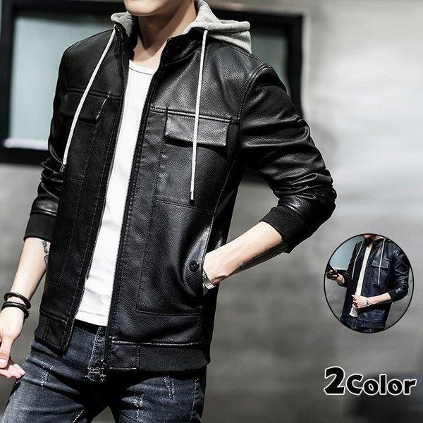 限定価格セール バイク 革ジャン メンズ フード付き フェイクレザージャケット パーカー バイクウェア ジャケット レザージャケット メンズ バイク 革ジャン バイク ジャケット レザージャケット ジャケット Gvcomrec Com