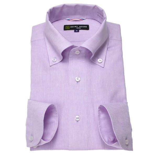 ワイシャツ メンズ スリムフィット パープル 紫 無地 麻 リネン ボタンダウン シャツハウス 通販 Paypayモール