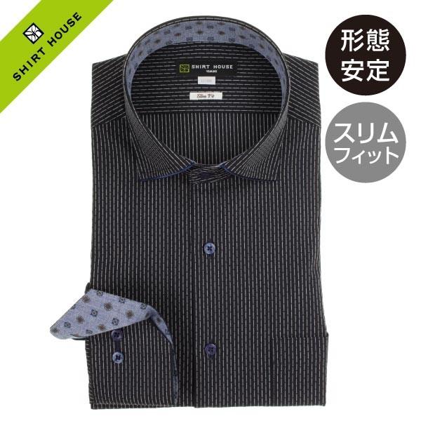 ワイシャツ 形態安定 S M L Ll 2l 長袖 春 新作 黒 ワイドカラー スリム 細身 シャツハウス メンズ ドレスシャツ シャツハウス 通販 Paypayモール