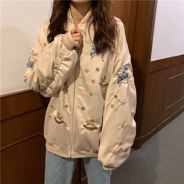 おしゃれ かわいい スカジャン 原宿 レディース スカジャン ジャケット トップス おしゃれ ユニコーン 刺繍 かわいい かっこいい トレンド 人気 ジャンパー 代購幫