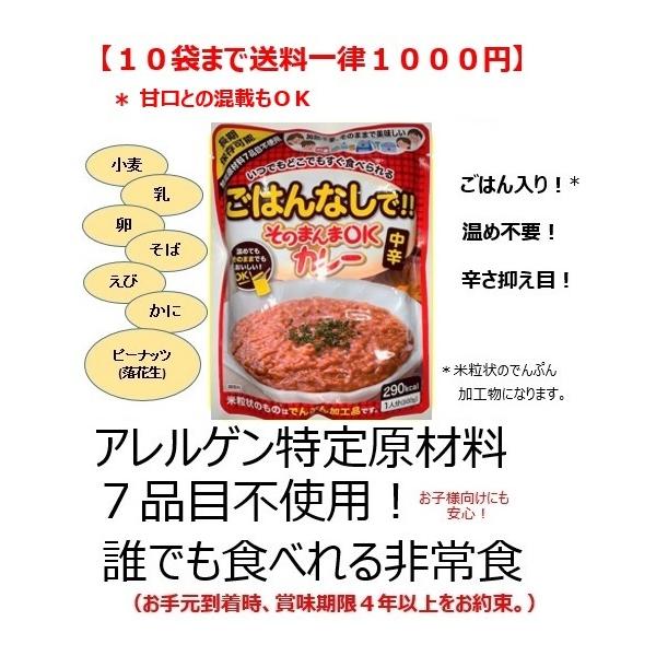 個人宅OK 個売そのまんまＯＫカレーごはん入り中辛１袋10袋まで送料一律１０００円、中辛との混載も可能