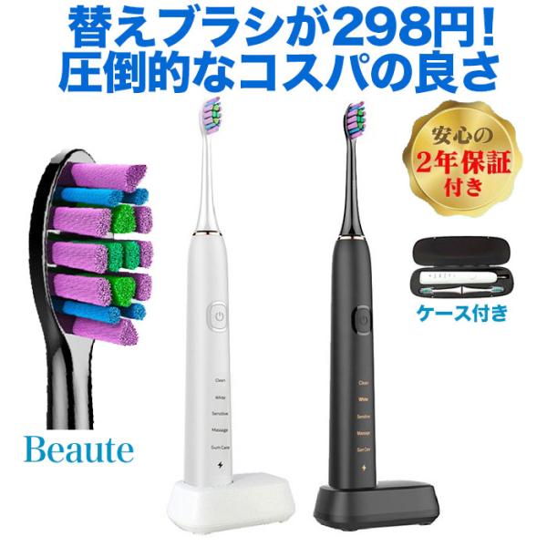電動歯ブラシ 本体 音波式 収納 収納ケース付き 携帯用 電動音波歯ブラシ 旅行用 音波歯ブラシ 音波振動歯ブラシ 充電式 防水 IPX7 スタンド 充電台 静音
