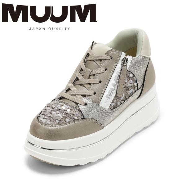 ムーム MUUM MM7001 スニーカー 厚底 グリッター ラメ キラキラ 美脚 ファスナー ジッパー チャック ローカットスニーカー 人気 ブランド グレー MUUM（ムーム） アツゾコミッドカットスニーカー MM7001 レディース
