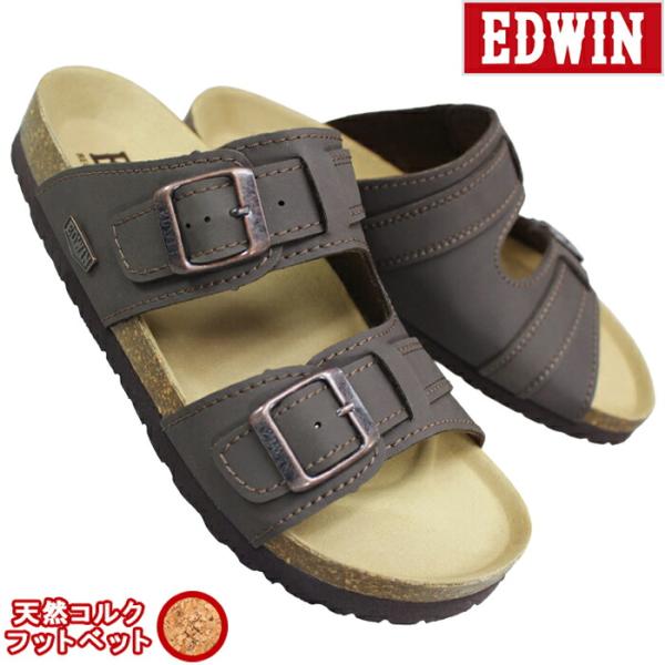 エドウィン EDWIN スライドサンダル EW9128 ダークブラウン 25cm〜28cm メンズ サンダル コンフォートサンダル  シューズ 靴 EW9128