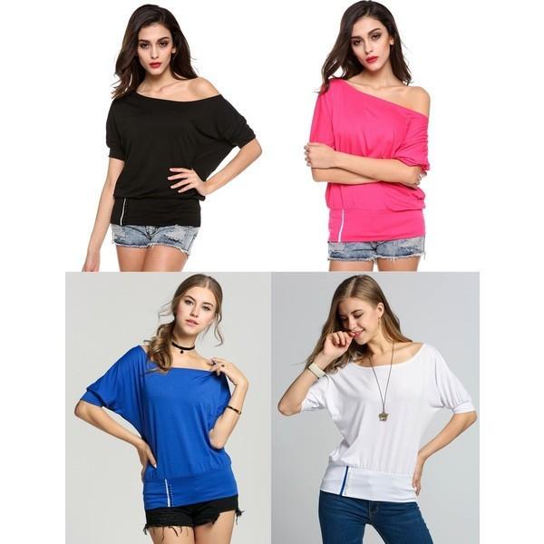 Tシャツ オフショルダー オフショル 半袖 ドルマン ドルマンスリーブ カットソー トップス リゾート シンプル レディース 体形カバー 259 Joyme 通販 Yahoo ショッピング